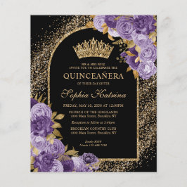 Budget Black Lila Violet Guld Blommigt Quinceanera