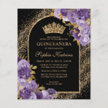 Budget Black Lila Violet Guld Blommigt Quinceanera