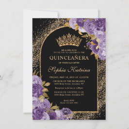 Budget Black Lila Violet Guld Blommigt Quinceanera Anteckningskort