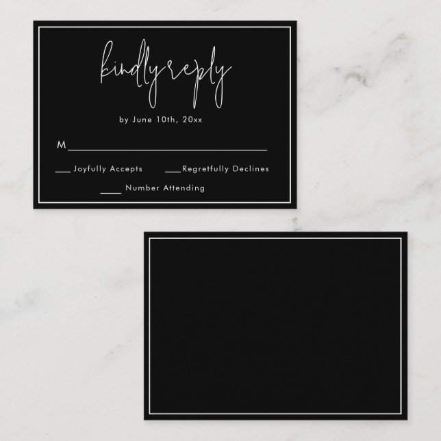 BUDGET Black Modern Bröllop OSA Responcard Anteckningskort (Fram/baksida)