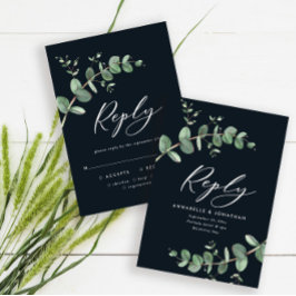 Budget Black modern chic eucalyptus bröllop OSA Kort