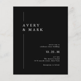 Budget Black Modern Minimalist Wedding Bröllopbjud