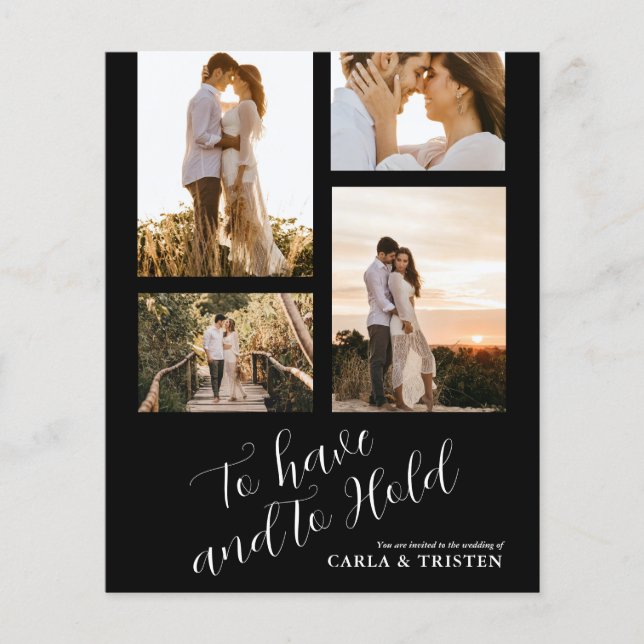 Budget Black Photo Collage Wedding-inbjudan (Framsida)