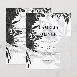 BUDGET Black Ro Elegant White Wedding bjudande in