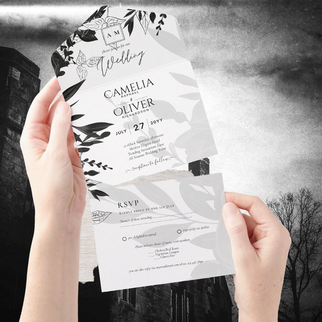 BUDGET Black Ro Elegant White Wedding bjudande in (Skapare uppladdad)