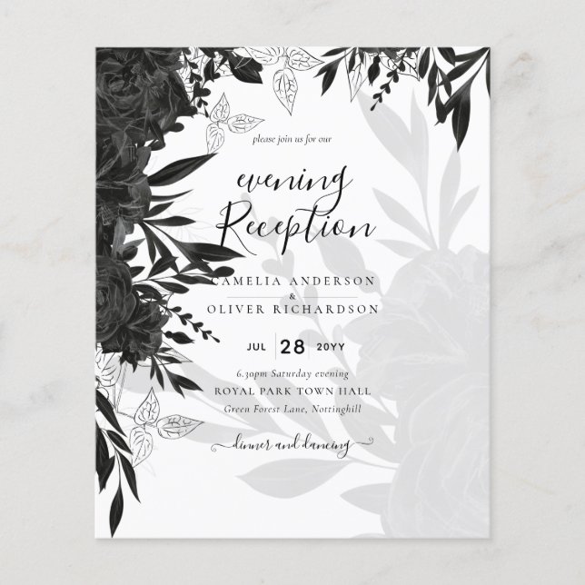 BUDGET Black Ro Elegant White Wedding bjudande in Flygblad (Framsidan)
