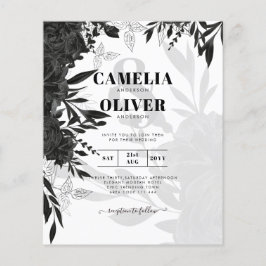 BUDGET Black Ro Elegant White Wedding bjudande in Flygblad