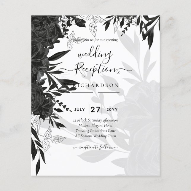BUDGET Black Ro Elegant White Wedding bjudande in Flygblad (Framsidan)