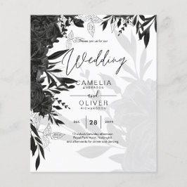 BUDGET Black Ro Elegant White Wedding bjudande in Flygblad