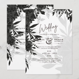 BUDGET Black Ro Elegant White Wedding bjudande in Inbjudningar