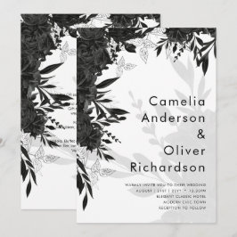 BUDGET Black Ro Elegant White Wedding bjudande in Inbjudningar