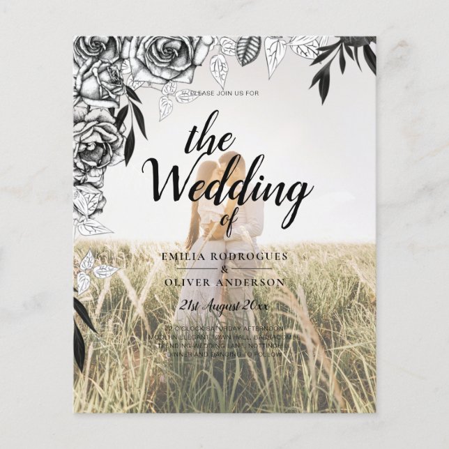 Budget Black Ro PHOTO OVERLAY bröllopsinbjudan Flygblad (Framsidan)