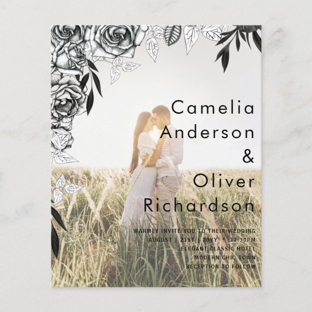Budget Black Ro PHOTO OVERLAY bröllopsinbjudan Flygblad (Framsidan)