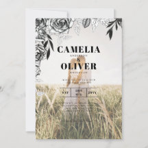 Budget Black Ro PHOTO OVERLAY bröllopsinbjudan