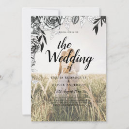 Budget Black Ro PHOTO OVERLAY bröllopsinbjudan Inbjudningar