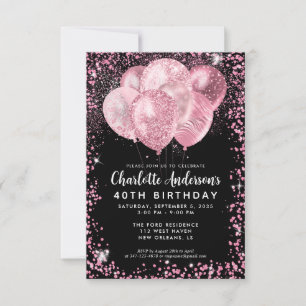 Budget Black Rosa Glitter Ballon Birthday Anteckningskort