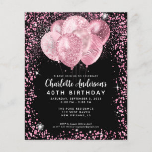 Budget Black Rosa Glitter Ballon Birthday Flygblad