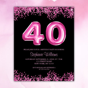 Budget Black Rosa Glitzy 40:e födelsedag Party Fly Flygblad