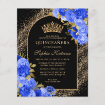 Budget Black Royal Blue Guld Blommigt Quinceanera
