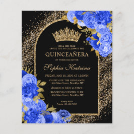 Budget Black Royal Blue Guld Blommigt Quinceanera