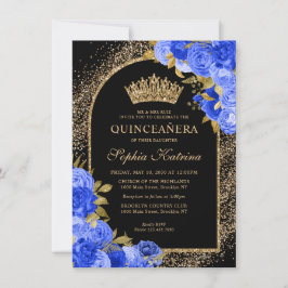 Budget Black Royal Blue Guld Blommigt Quinceanera Anteckningskort