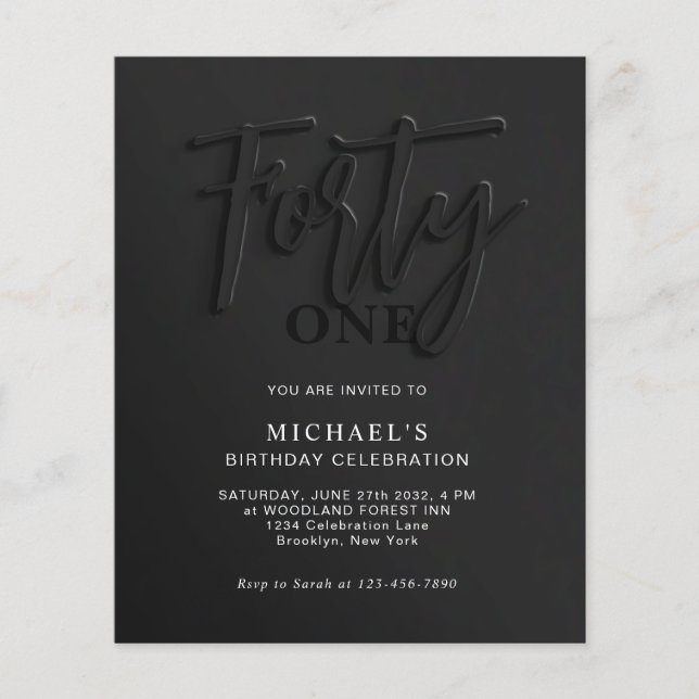 BUDGET Black Script 40:e Vuxens födelsedag (Framsida)