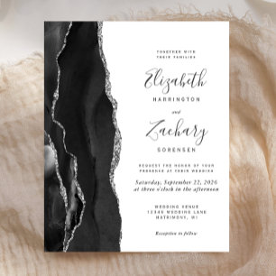 Budget Black Silver Agate Geode Wedbjudande bjudan