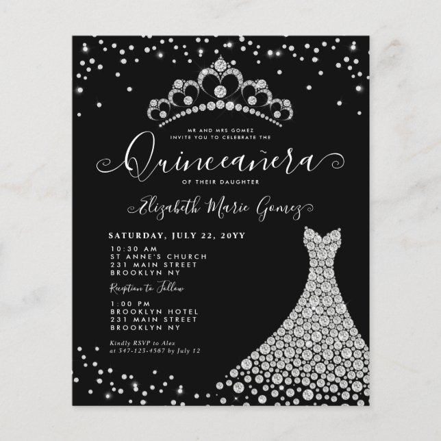 Budget Black Silver Diamond Gnistra Quinceanera (Framsida)