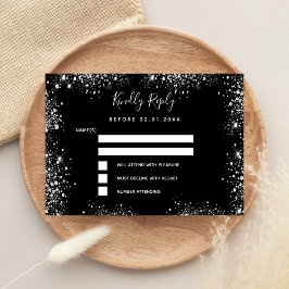 Budget Black silver glitter gnistra bröllop OSA Anteckningskort