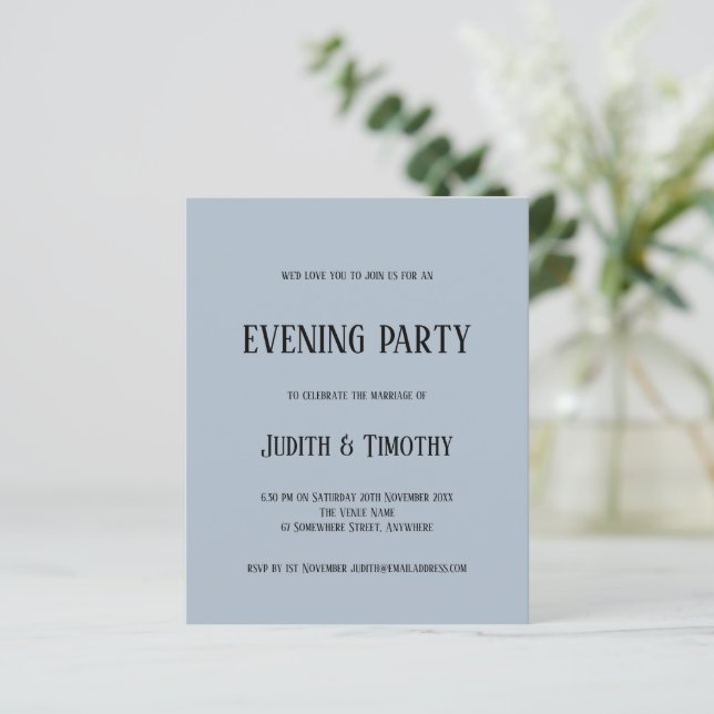 Budget Black Text Dusty Blue Evening Party Inbjuda (Stående Fram)