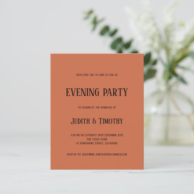 Budget Black Text Terracotta Evening Party Inbjuda (Stående Fram)
