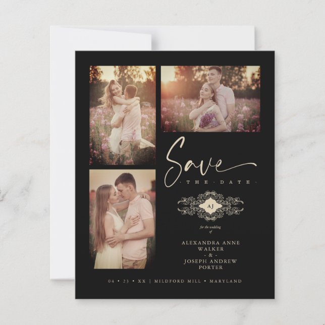 Budget Black Trendig Snöre Bröllop 3 Photos Collag (Framsida)