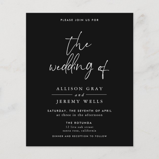 Budget Black Wedding-inbjudan Flygblad (Framsidan)