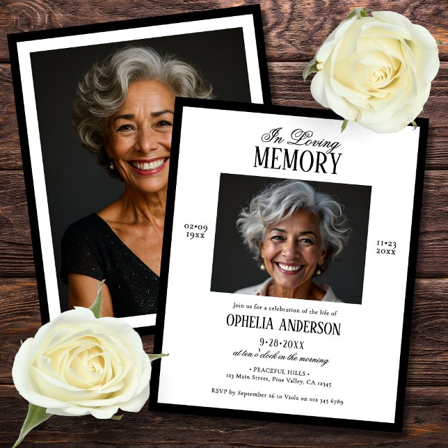 Budget Black & White 2-Photo Funeral-inbjudan (Skapare uppladdad)