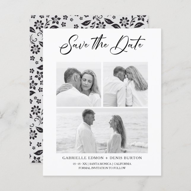 Budget Black White Blommigt 2 Photos Trendig Colla (Fram/baksida)