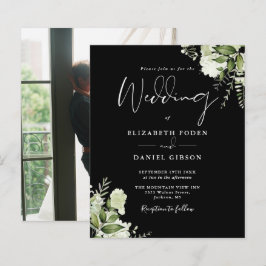 Budget Black White Blommigt Photo Wedding-inbjudan