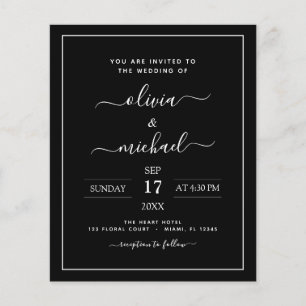 Budget Black White Bröllop Modern Typography Flyer