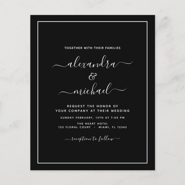 Budget Black White Bröllop Modern Typography Flyer (Framsidan)