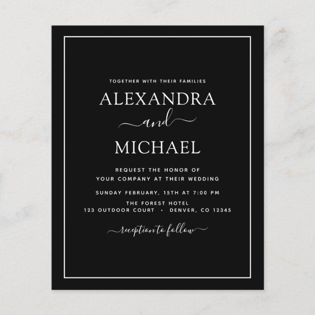 Budget Black White Bröllop Modern Typography Flyer (Framsidan)