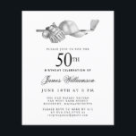 Budget Black White Golf 50:e födelsedagsinbjudan<br><div class="desc">Elegantens svartvitt födelsedag för en golfer. Inbjudan är skriven med golftillbehör - en golfklubb, golf boll, hatt och handskar. Vattenfärgsdesignen skapar en traditionell och klassisk estetik. Perfekt för en födelsedagskalas vid klubben eller en bakgård BBQ. All text är lätt att redigera. Skapa inbjudan till perfekt på födelsedagen, med det koordinerande...</div>