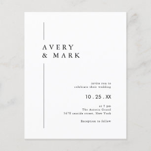 BUDGET Black White-minimalistisk bröllopsinbjudan Flygblad