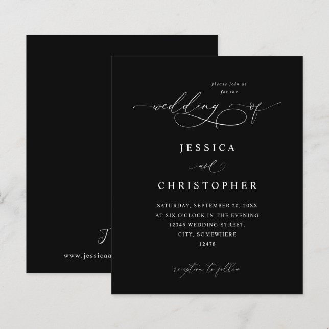 Budget Black &White Modern Calligraphy 3 Bröllop B (Fram/baksida)