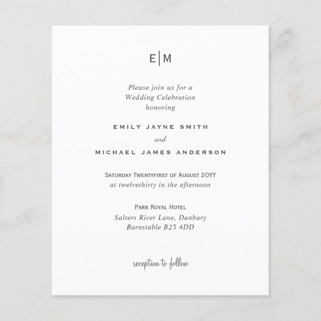 Budget Black White Modern Simple Elegant bröllop (Framsida)