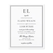 Budget Black White Monogram bröllopsinbjudan