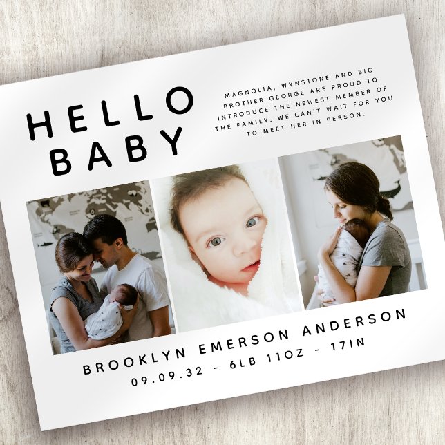 BUDGET Black White Photo Birth-meddelande (Skapare uppladdad)