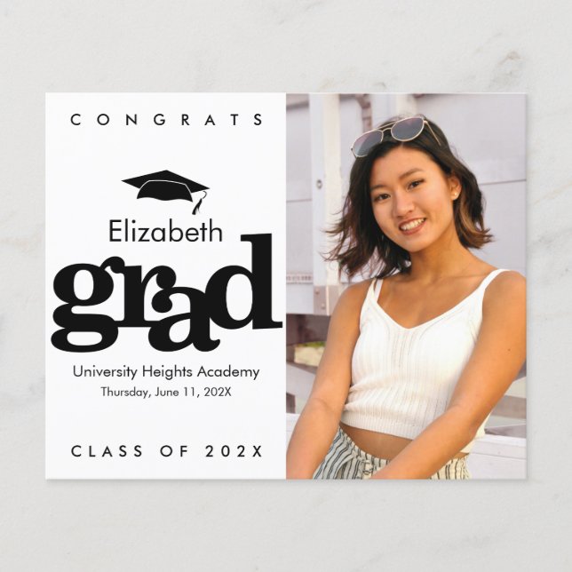 Budget Black White Photo Studentmössa-inbjudan (Framsida)