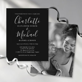 Budget Black White Script-fotobröllop - inbjudan