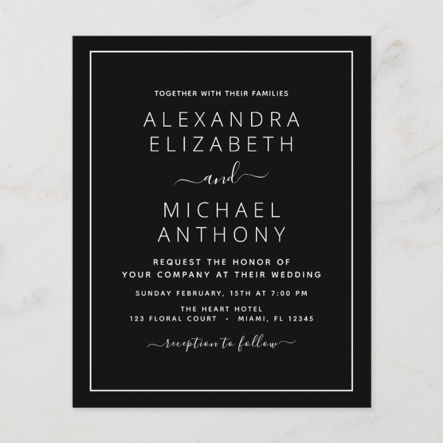 Budget Black White Wedding-inbjudan Flygblad (Framsidan)
