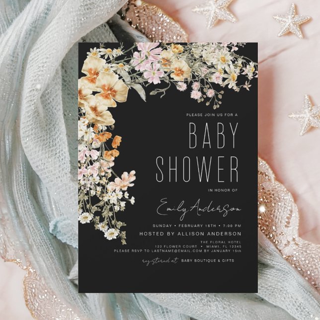Budget Black Wildblommor Boho Baby Shower Flygblad (Skapare uppladdad)
