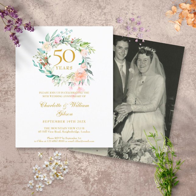 Budget Blommig 50-årsjubileum Foto Inbjudan (Skapare uppladdad)